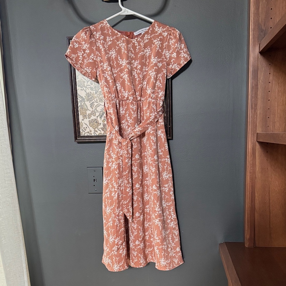 The Main Street Exchange girls Floral Tie-Waist Dress in Dusty Rose